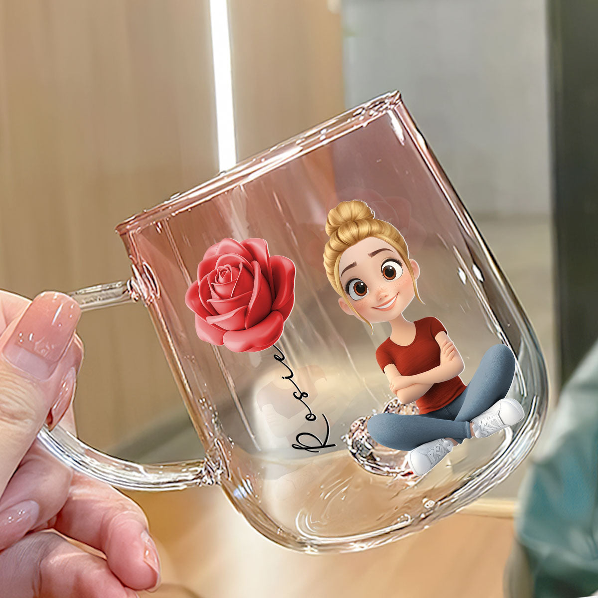 Beautiful Floral Girl - Personalized Custom Pink Gradient Glass Mug