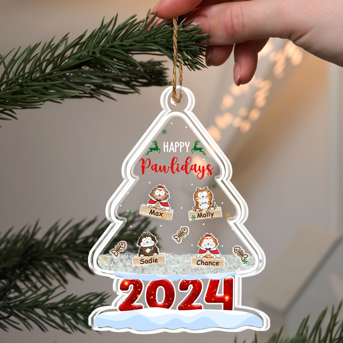 Happy Pawlidays 2024 - Personalized Custom Acrylic Shaker Ornament
