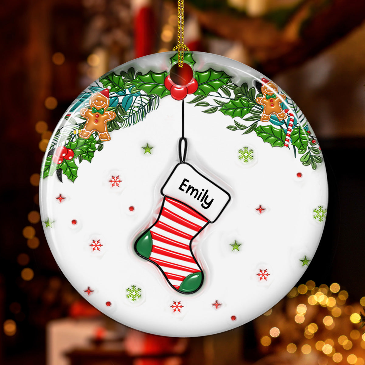 Family Stocking - Personalized Custom 3D Inflated Effect Ceramic Ornament