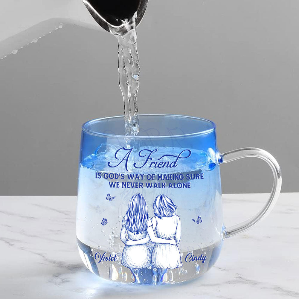 A Friend Is Gods Way - Personalized Custom Blue Gradient Glass Mug