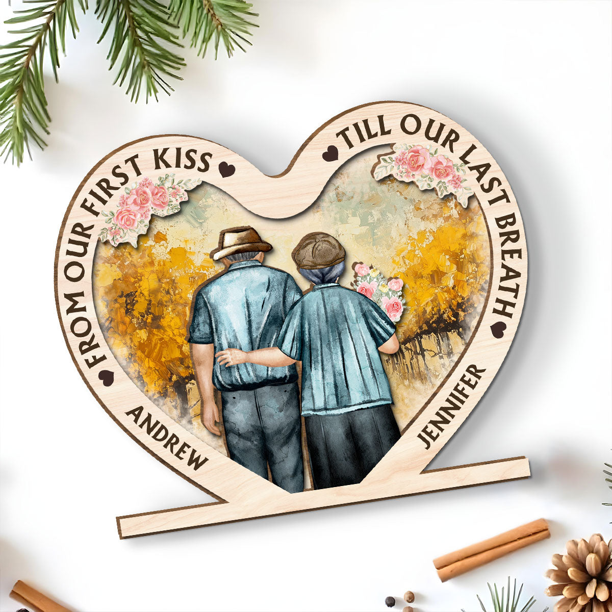 Our First Kiss - Personalized Custom 2-Layer Wood Plaque With Flat Base