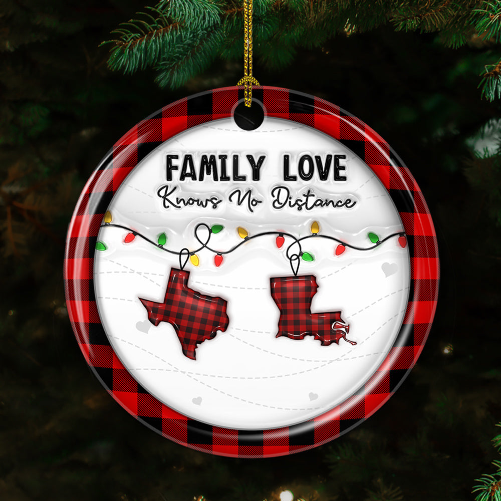 Family Love Know No Distance Red - Personalized Custom 3D Effect Ceramic Ornament