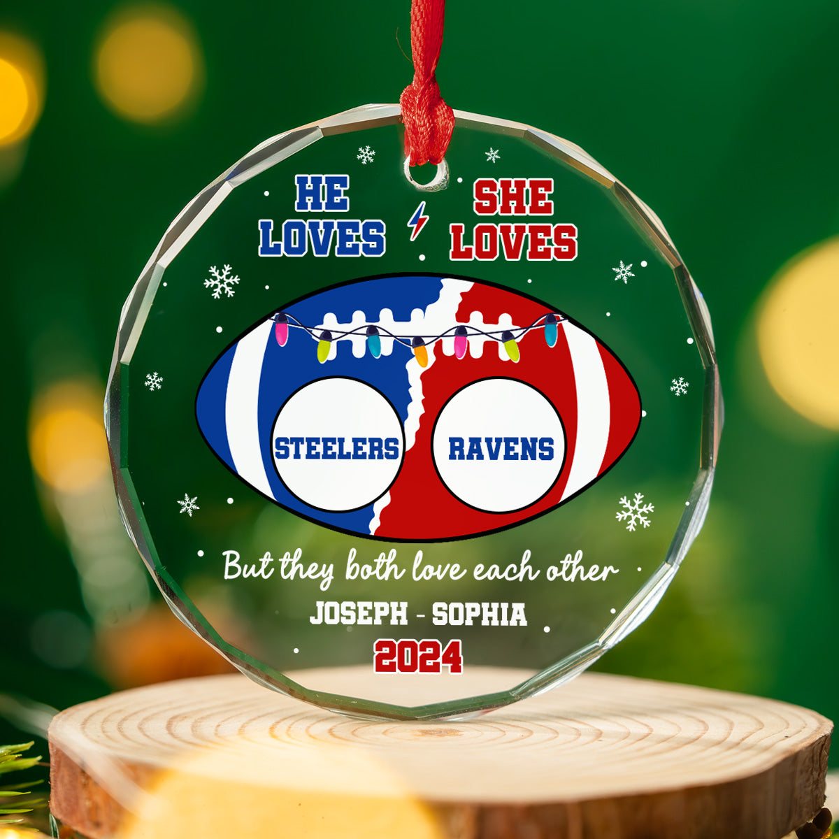 He Loves, She Loves Teams - Personalized Custom Glass Ornament
