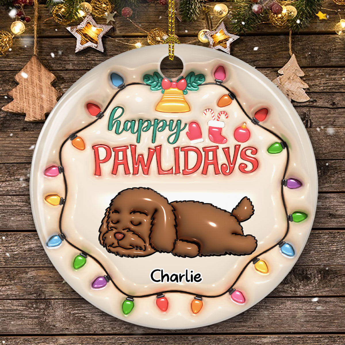 Happy Pawlidays - Personalized Custom 3D Inflated Effect Ceramic Ornament