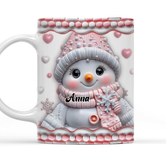 Cute Pink Snowman - Personalized Custom 3D Inflated Effect Mug