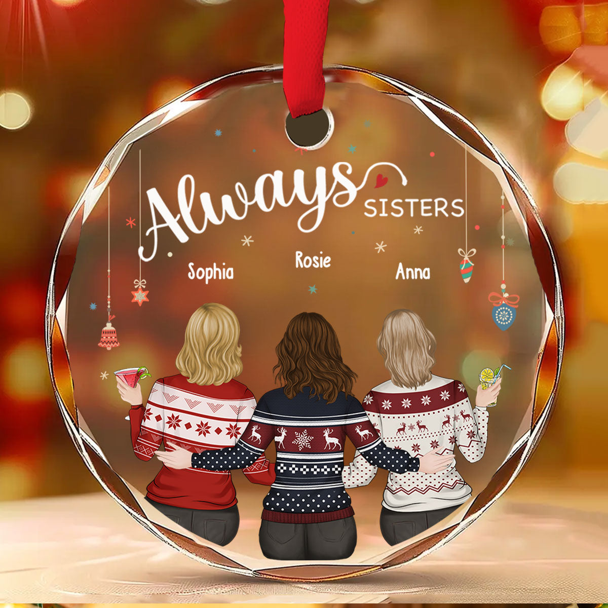 Always My Sister Forever My Friend - Personalized Custom Glass Ornament