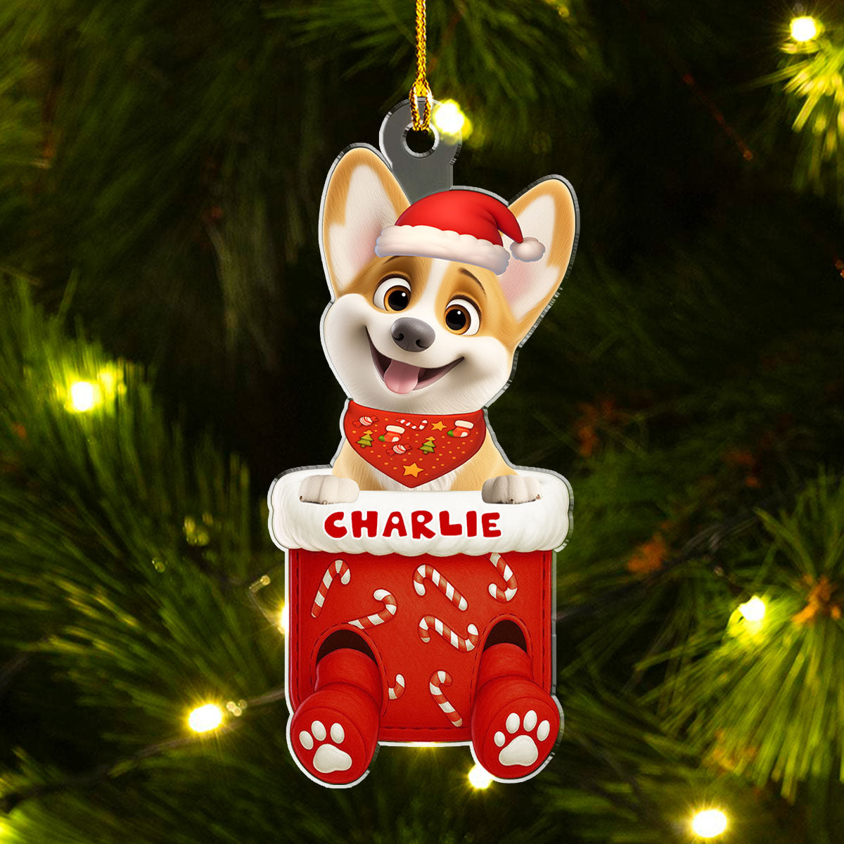 Funny Dog In Stocking - Personalized Custom Acrylic Ornament  