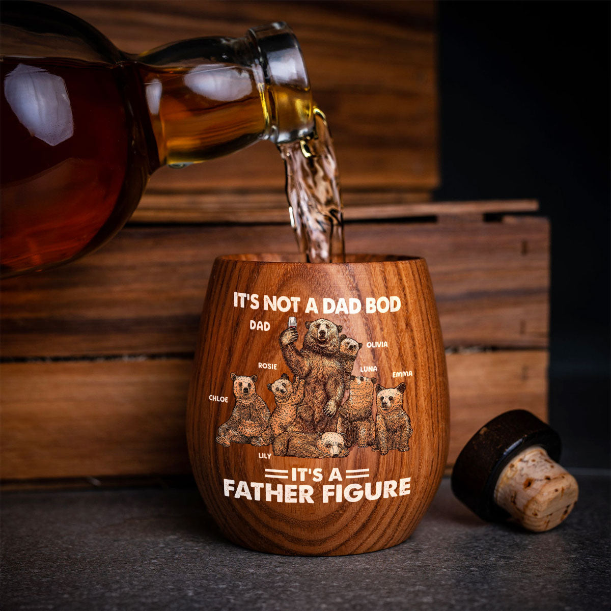 Bear Family Dad Bod - Personalized Custom Wooden Whiskey Glass