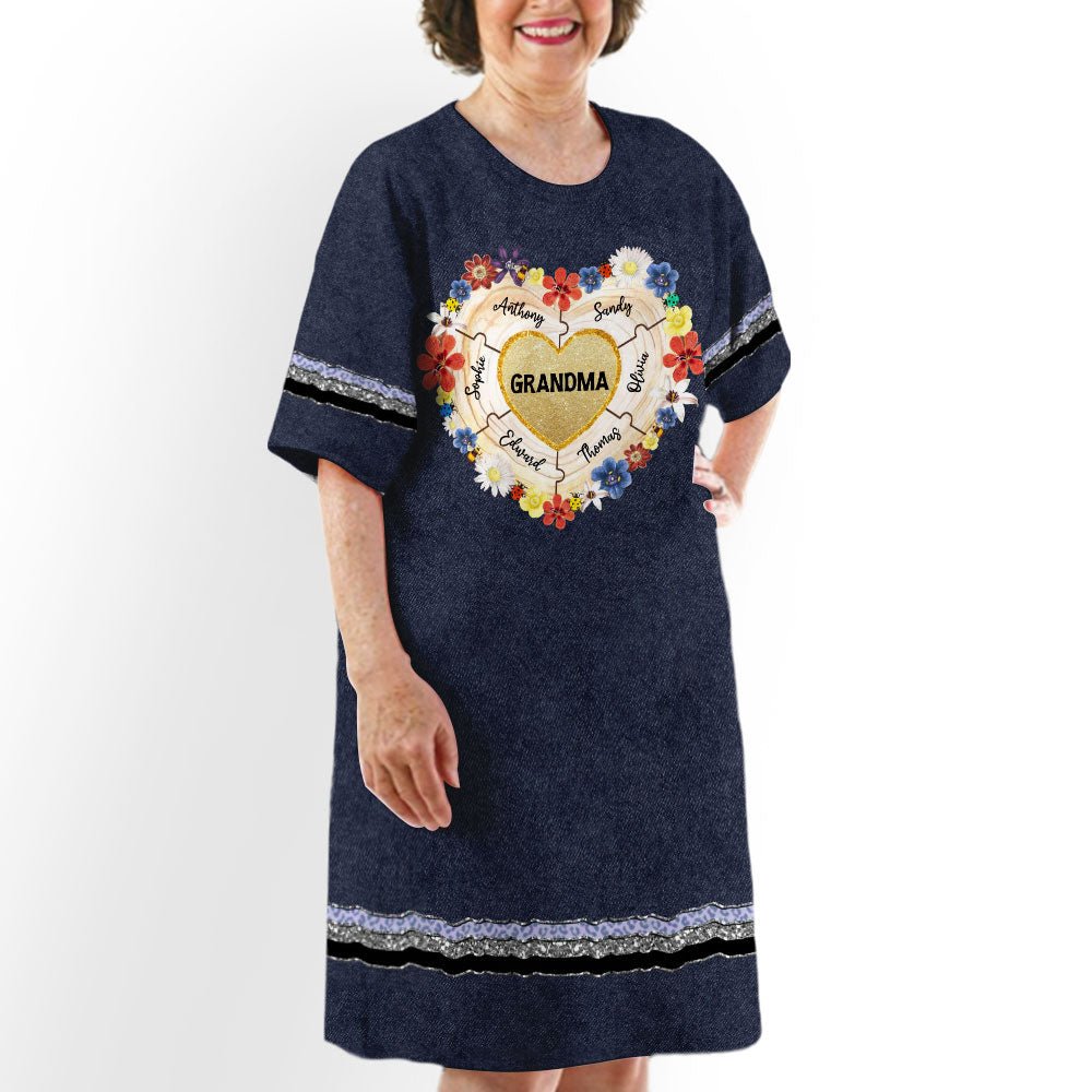 Grandma Heart Puzzle - Personalized Custom 3/4 Sleeve Dress