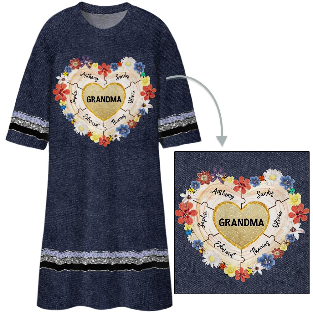 Grandma Heart Puzzle - Personalized Custom 3/4 Sleeve Dress