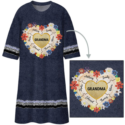 Grandma Heart Puzzle - Personalized Custom 3/4 Sleeve Dress