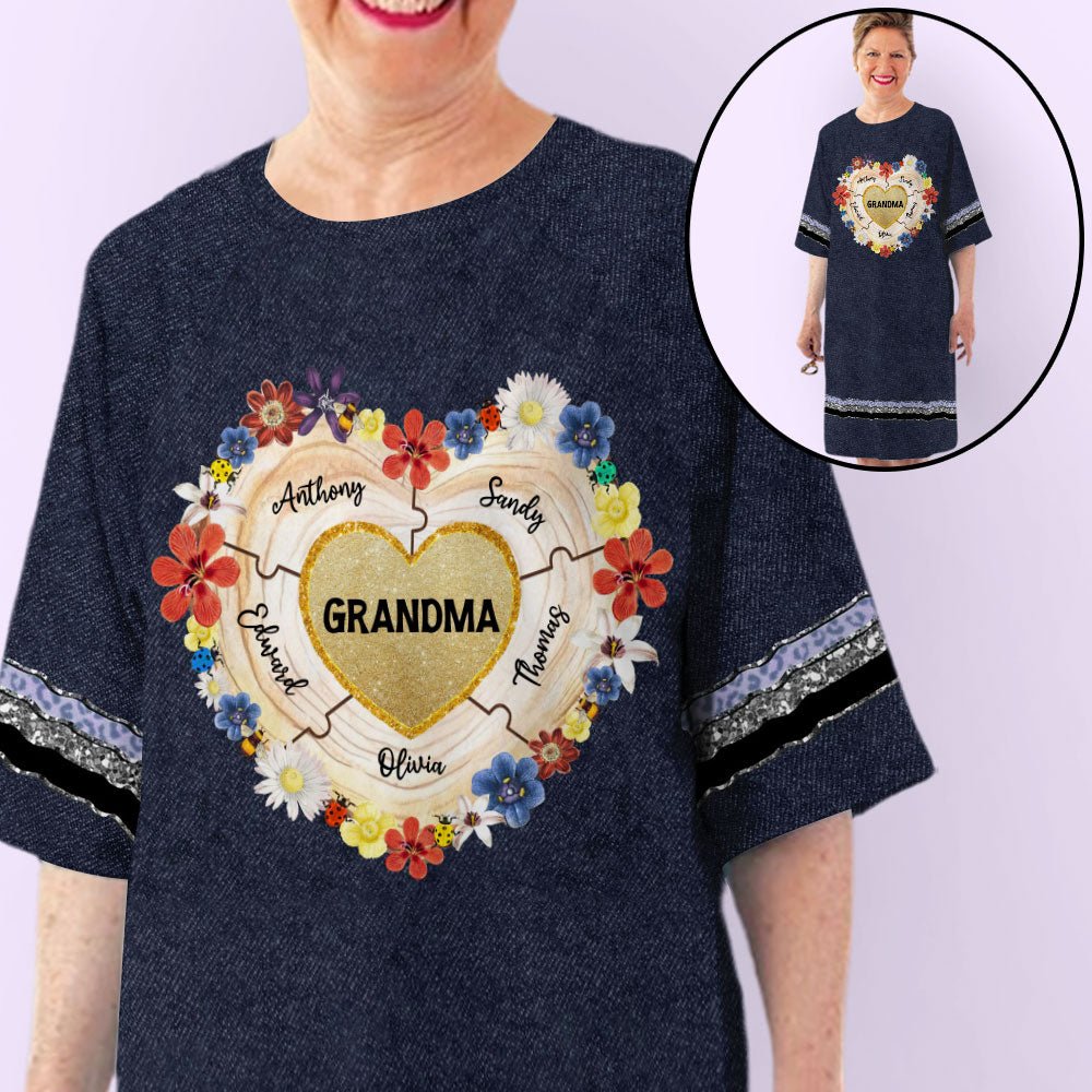 Grandma Heart Puzzle - Personalized Custom 3/4 Sleeve Dress