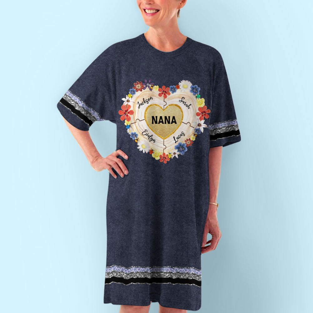 Grandma Heart Puzzle - Personalized Custom 3/4 Sleeve Dress