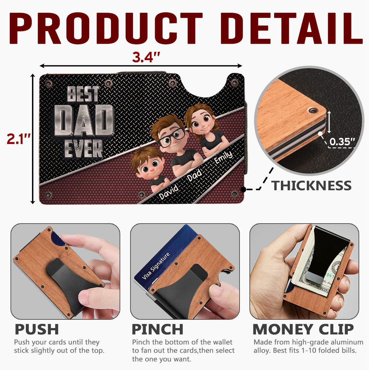 Best Daddy Ever - Personalized Custom Wooden Card Holder