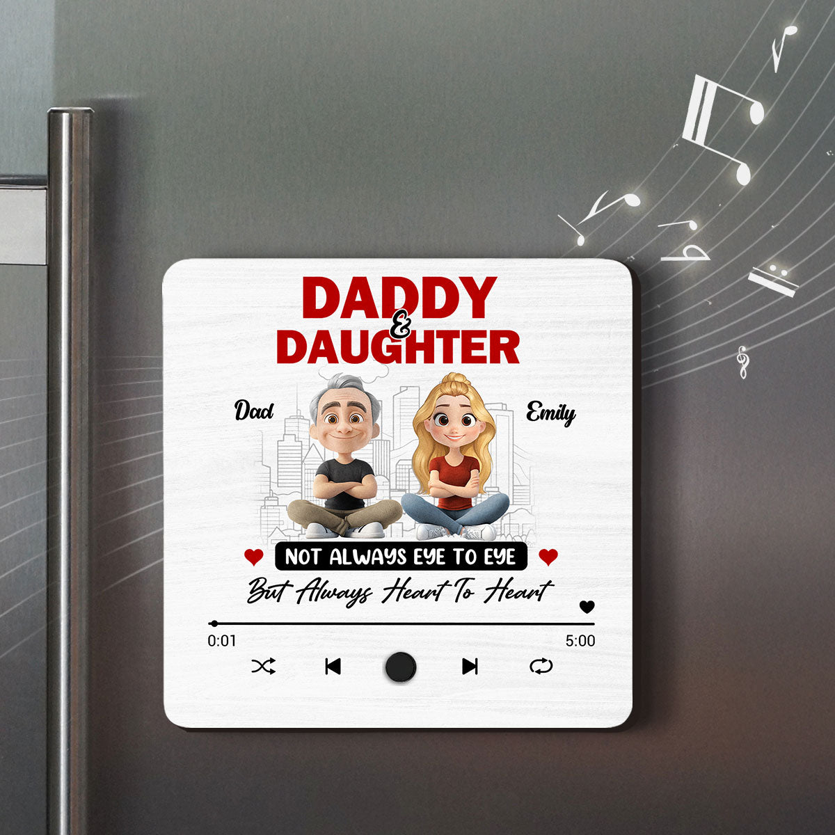 Dad and Daughter Always Connect - Personalized Custom Music Fridge Magnet