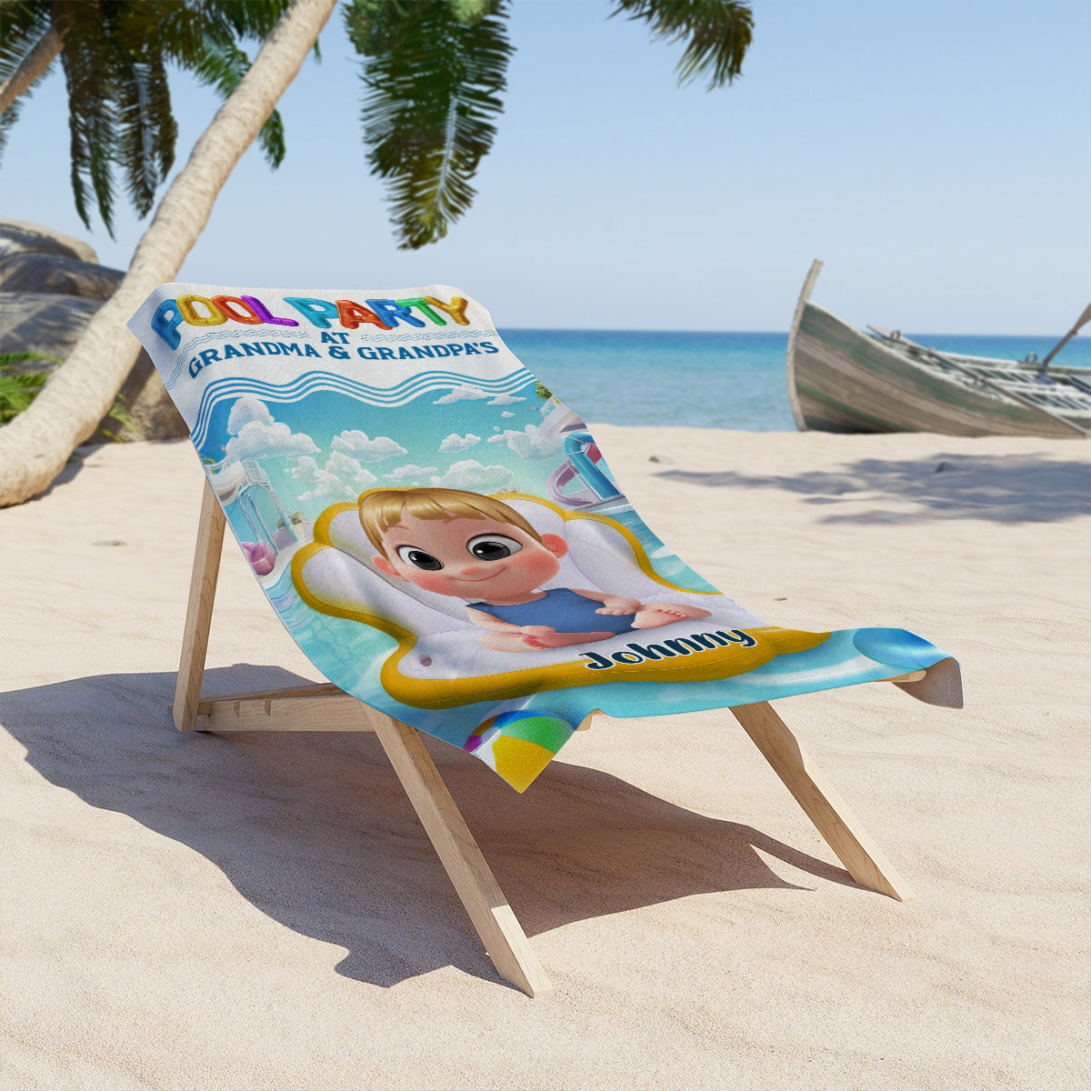 Pool Party At Grandma And Grandpa - Personalized Custom Beach Towel