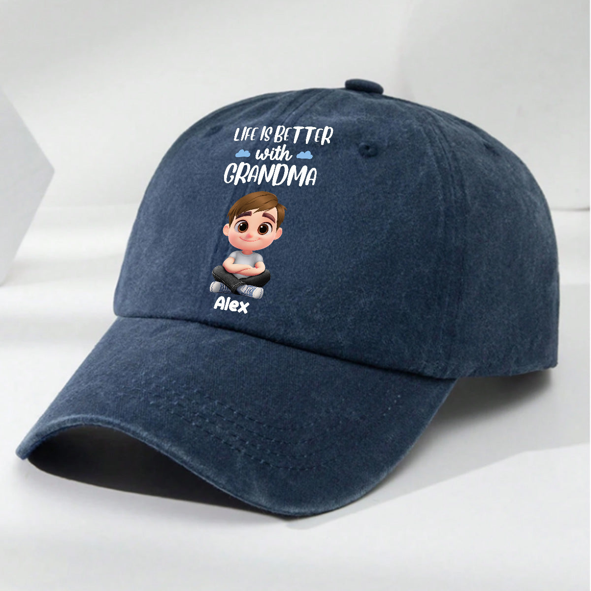 Life Is Better With Grandma - Personalized Custom Vintage Washed Denim Cap