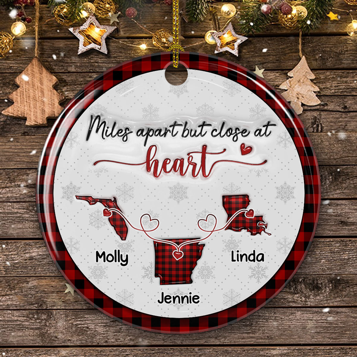 Miles Apart But Close At Heart - Personalized Custom 3D Inflated Effect Ceramic Ornament
