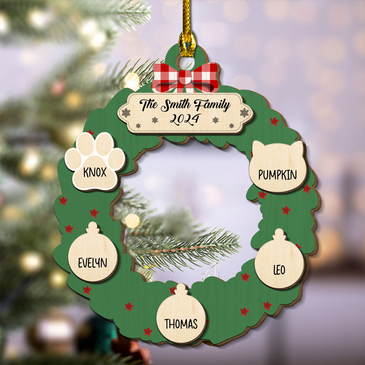 Home Wreath Christmas - Personalized Custom Freeshape 2-layer Wood Ornament