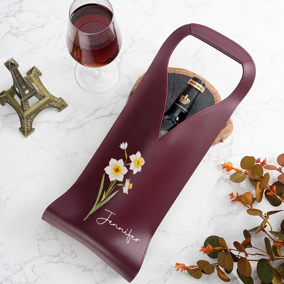 Friends Are Flowers That Never Fade - Personalized Custom Leather Wine Bag