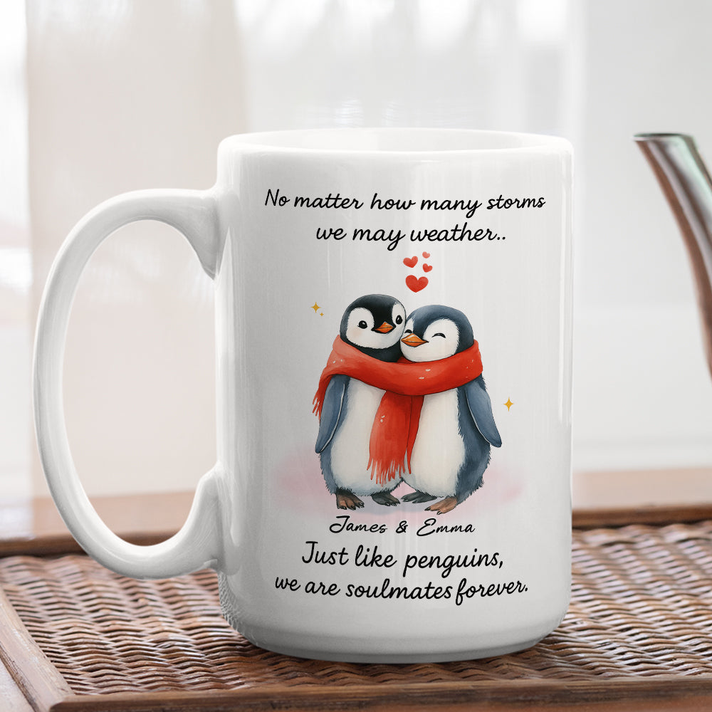 Penguin Couple Soulmates Forever - Personalized Custom Coffee Mug