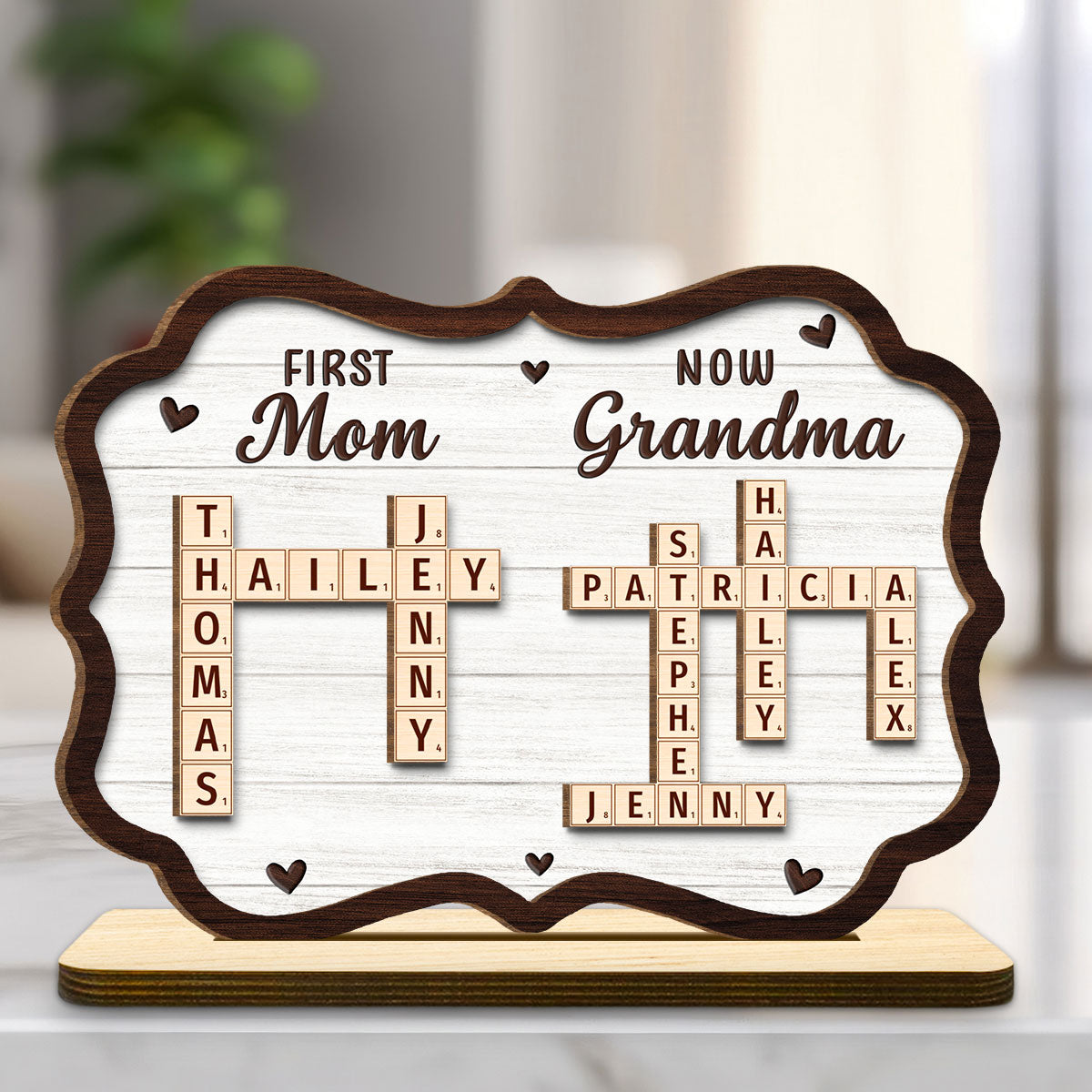 First Mom Now Grandma Crossword - Personalized Custom 2-Layer Wood Plaque With Flat Base