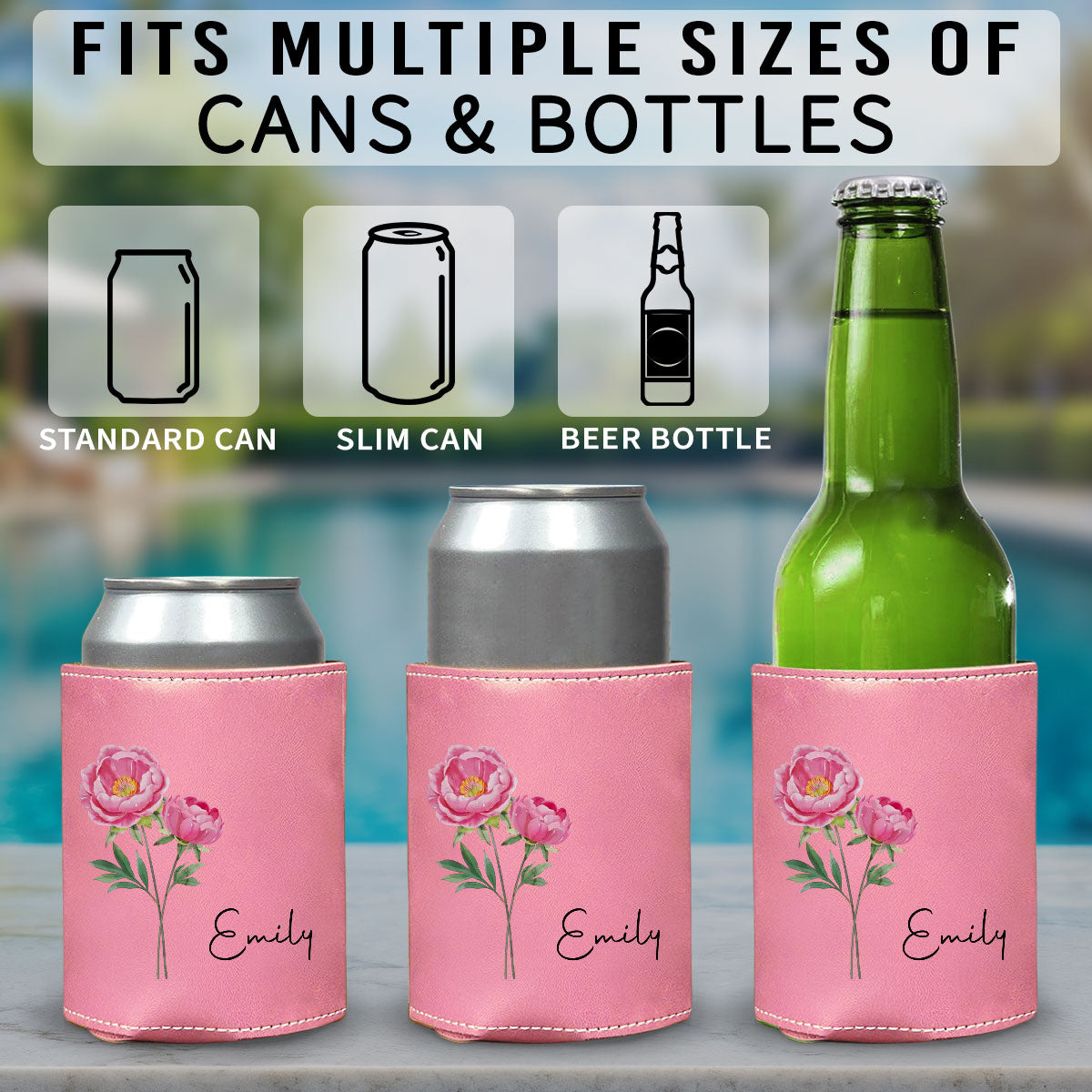 You Are The Most Beautiful Flower - Personalized Custom Pink Leather Can Cooler Holder