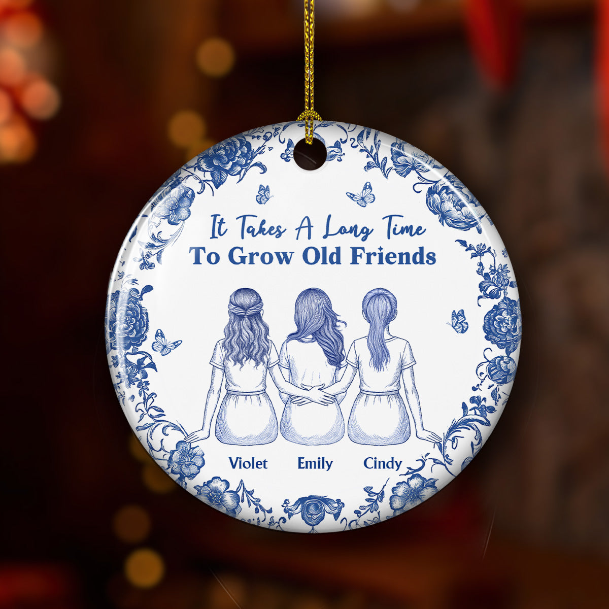 A True Friendship Blue Toile - Personalized Custom Ceramic Ornament