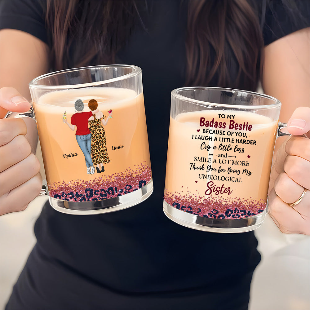 Because Of You I Laugh A Little Harder - Personalized Custom Glass Mug