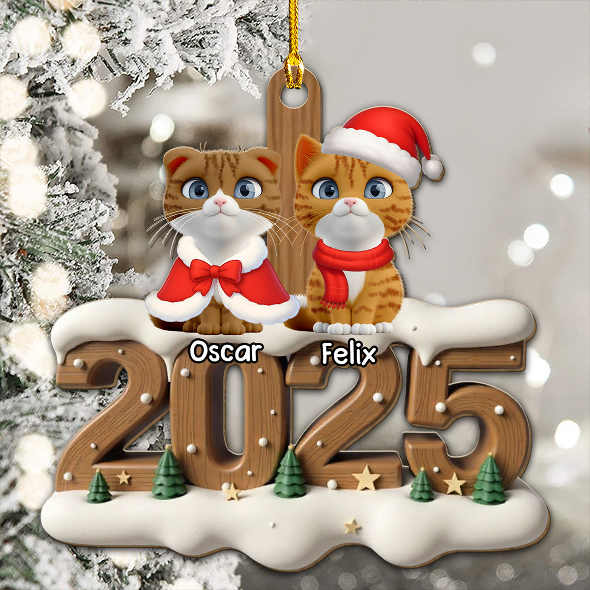 Only Cats This Year - Personalized Custom 3D Effect Wood Ornament