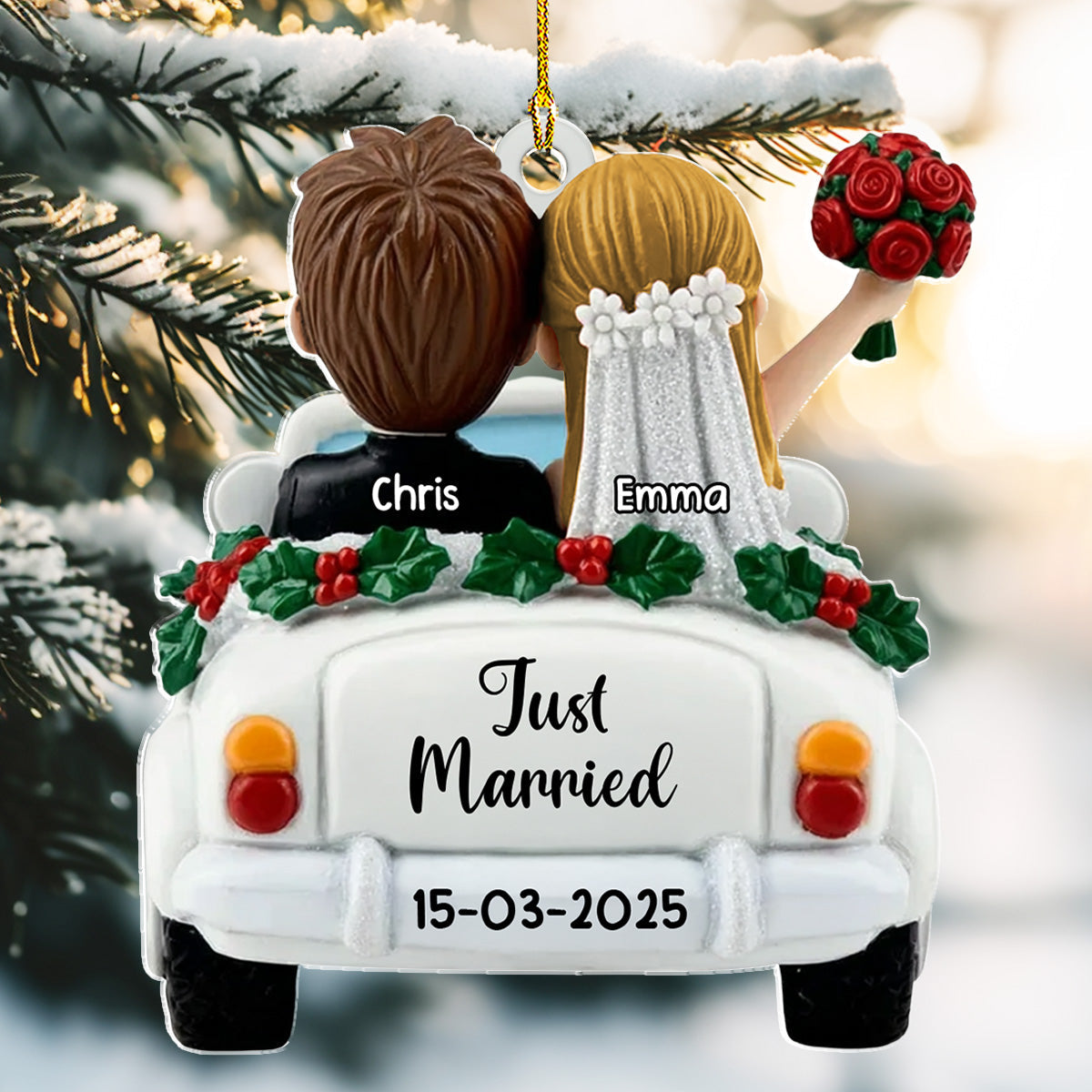 Just Married - Personalized Custom 3D Effect Acrylic Ornament