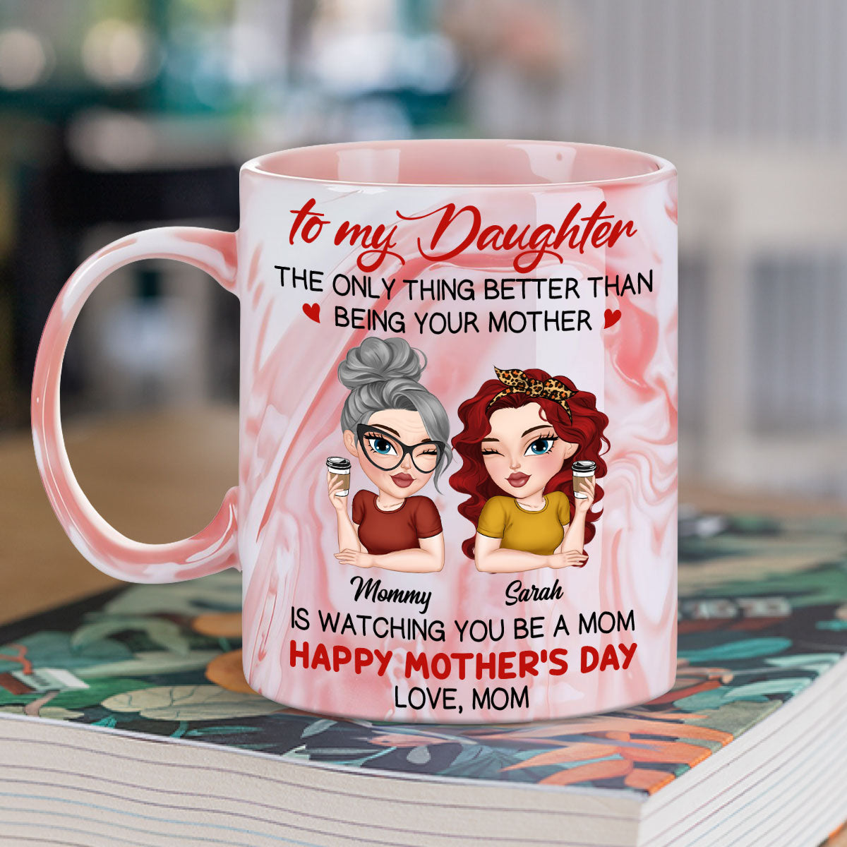 Watching You Be A Mom - Personalized Custom Pink Marble Mug