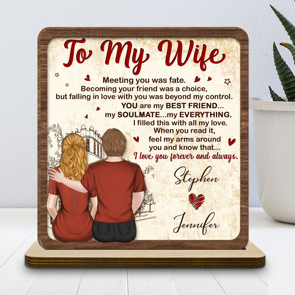 To My Gorgeous Wife - Personalized Custom 2-Layer Wood Plaque With Flat Base