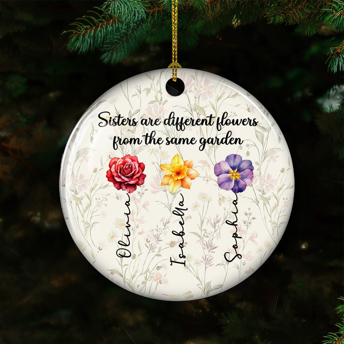 Sister Flowers - Personalized Custom Ceramic Ornament