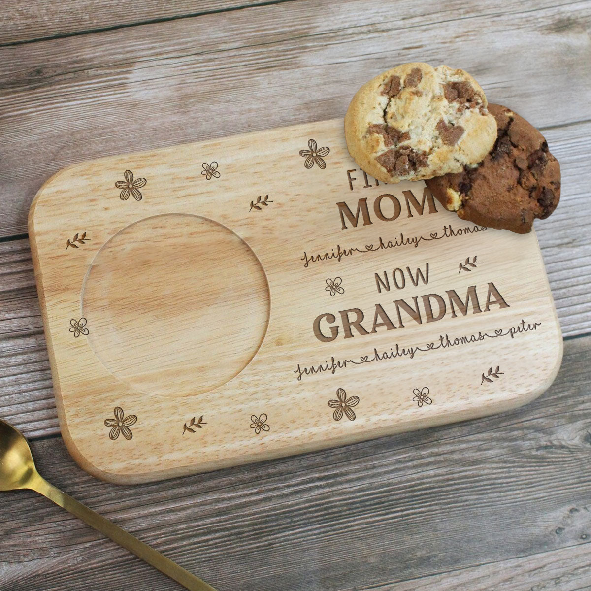 First Mom Now Grandma Version 2 - Personalized Custom Wooden Treat Board