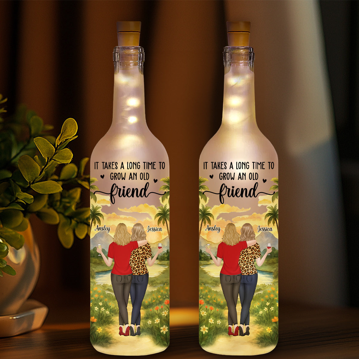 Bestie Old Friends Take Time To Grow - Personalized Custom Bottle Lamp