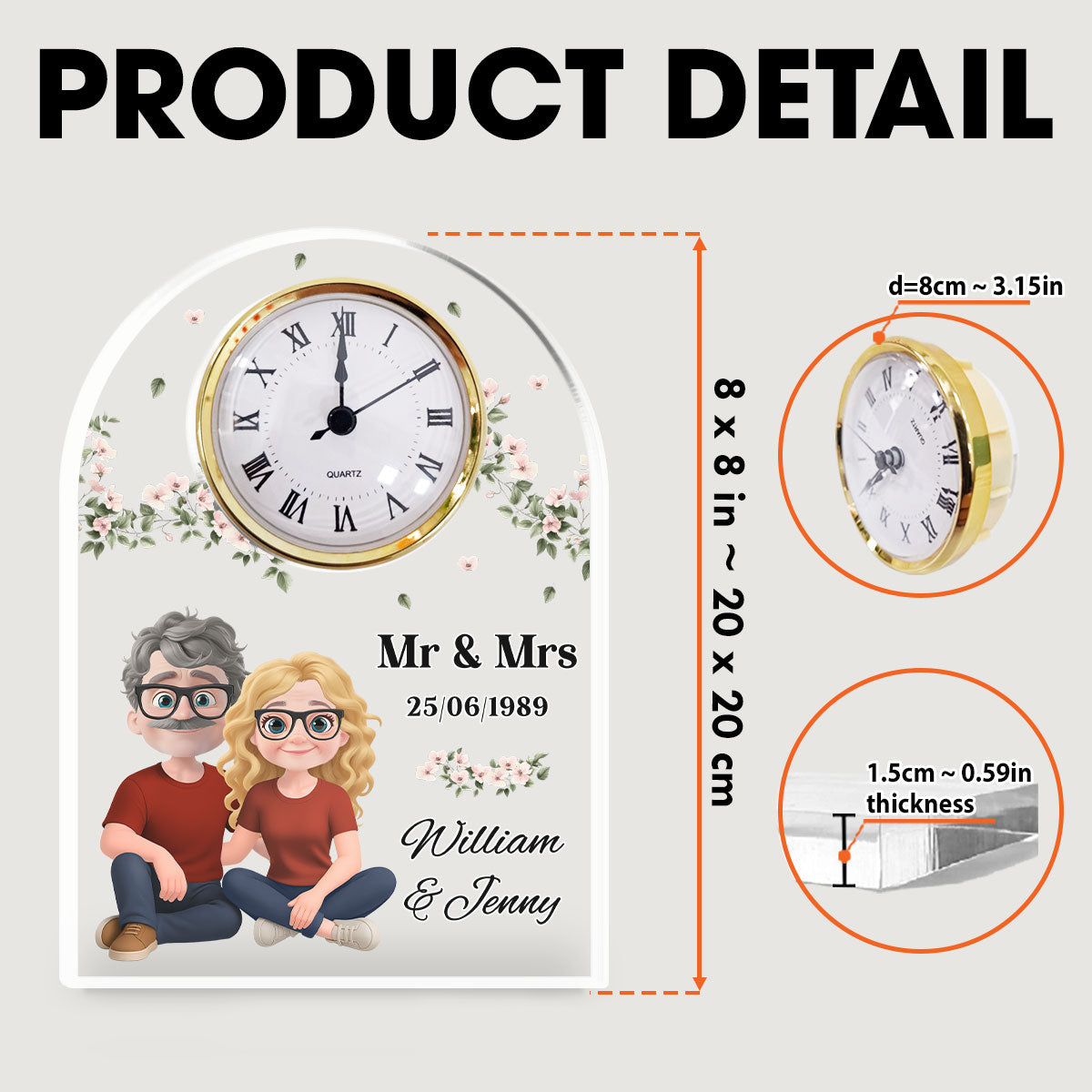 Mr And Mrs - Personalized Custom Acrylic Desk Clock Plaque
