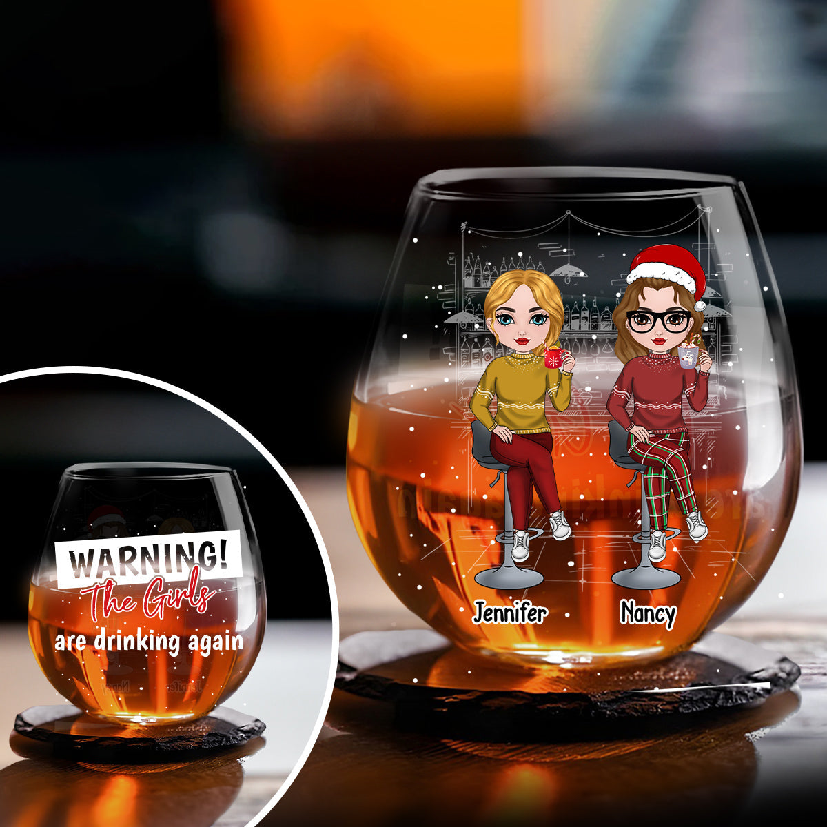The Girls Are Drinking Again Christmas - Personalized Custom Wine Glass