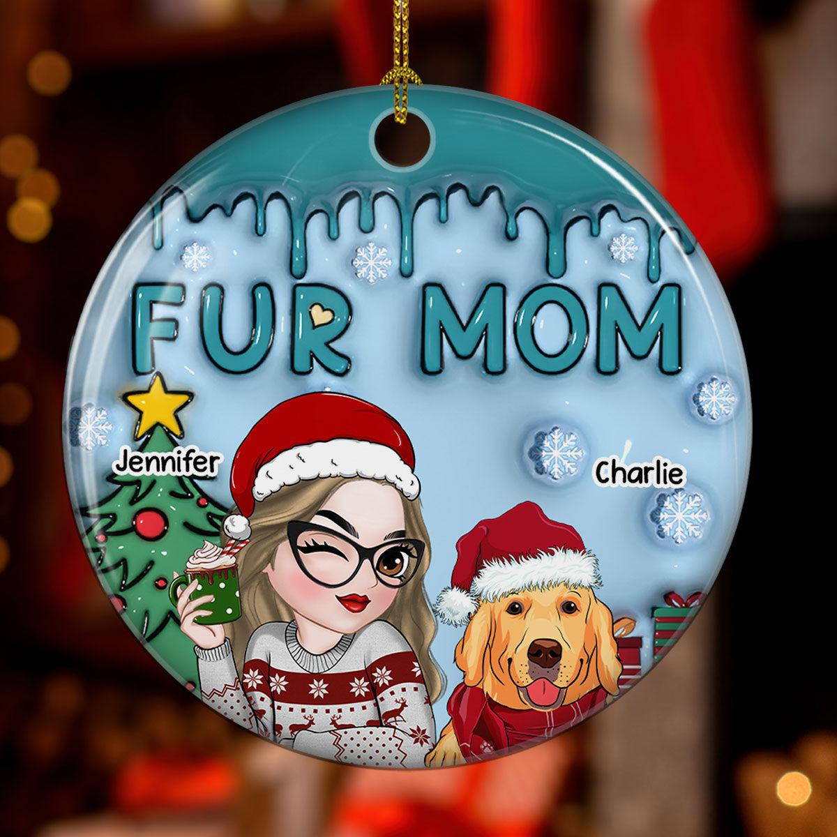 Lovely Fur Mom - Personalized Custom 3D Inflated Effect Ceramic Ornament