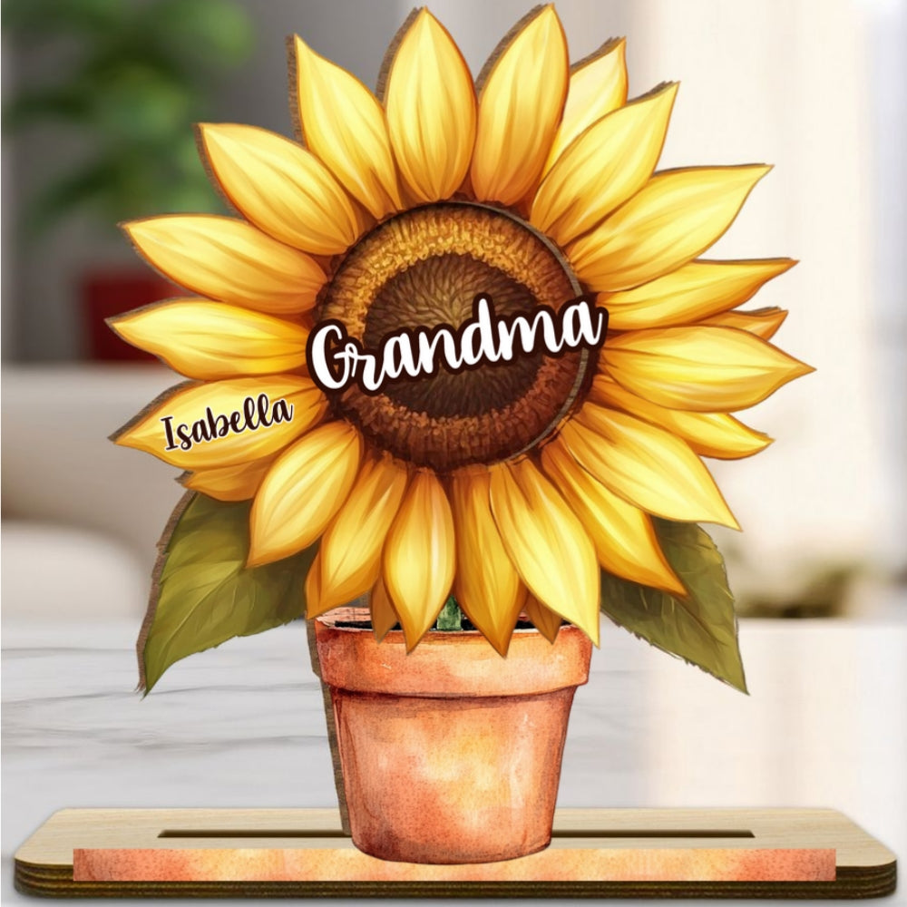Grandma Sunflower - Personalized Custom 2-Layer Wood Plaque With Flat Base