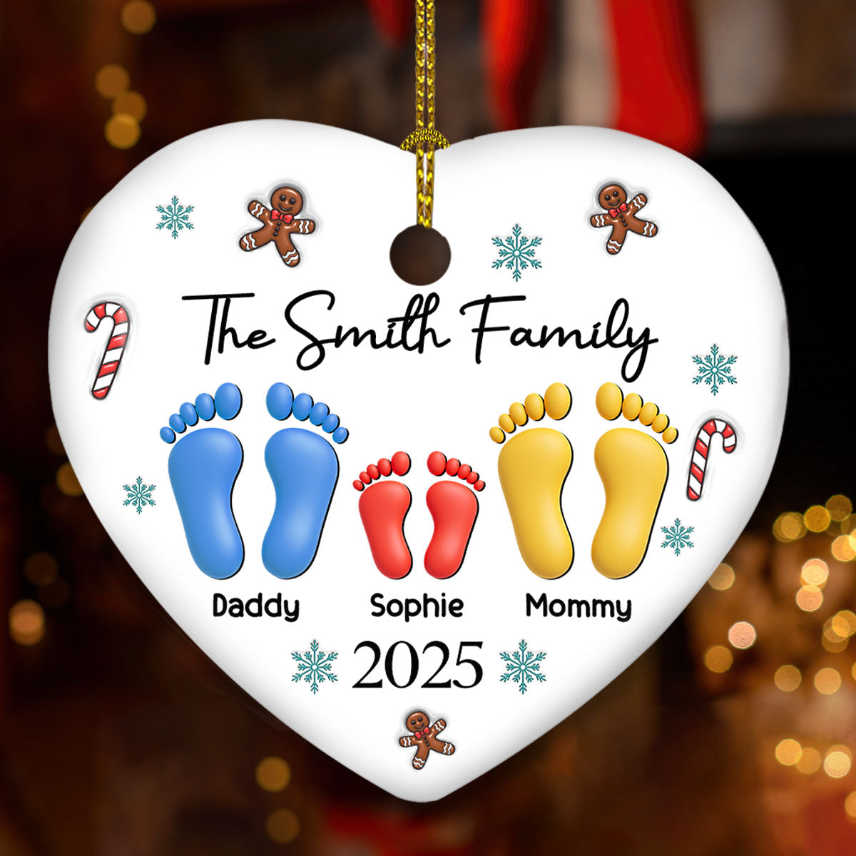 Family Together Christmas 2025 - Personalized Custom 3D Effect Ceramic Ornament