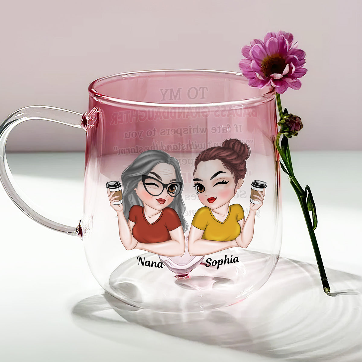 My Brave Granddaughter - Personalized Custom Pink Gradient Glass Mug
