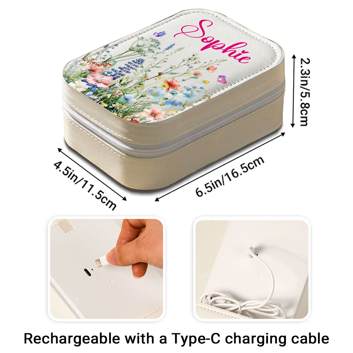 Vintage Floral - Personalized Custom Jewelry Box With LED Mirror