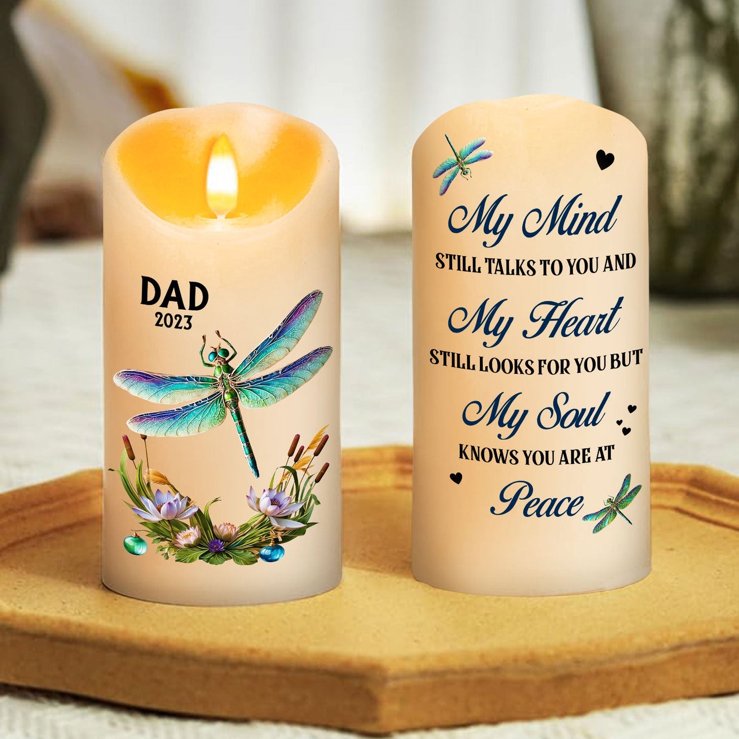 My Mind My Heart My Soul Dragonfly - Personalized Custom LED Candle
