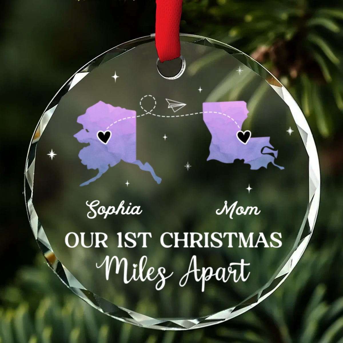 Our Christmas Miles Apart Same Love - Personalized Custom Glass Ornament