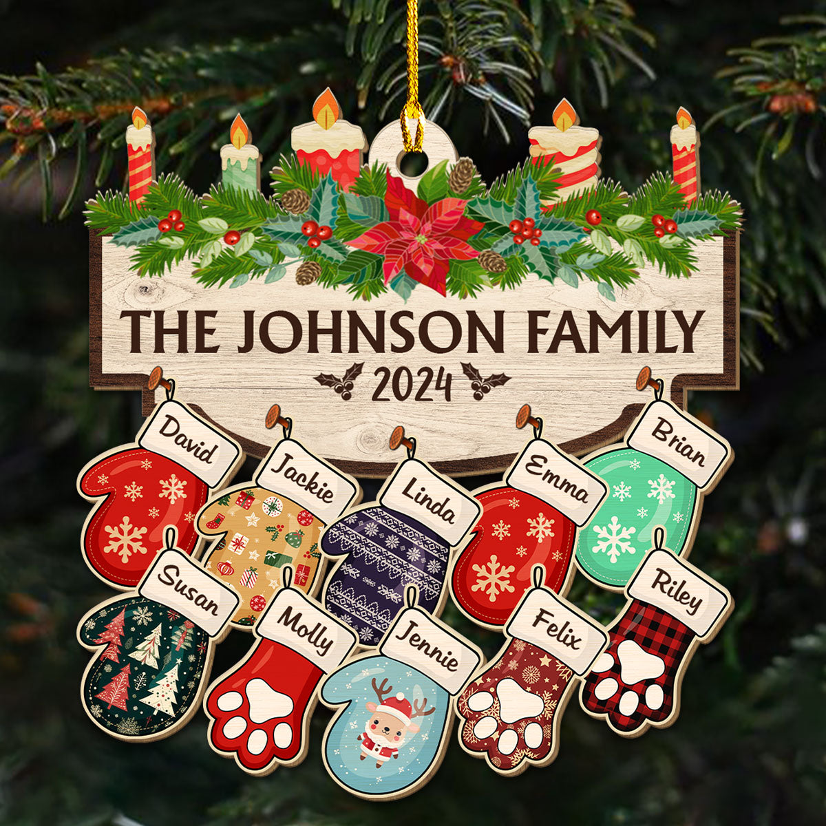 Family With Pet Ver 2 - Personalized Custom Wood Ornament