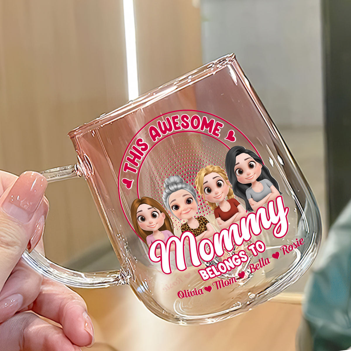 Awesome Mom Belongs To - Personalized Custom Pink Gradient Glass Mug