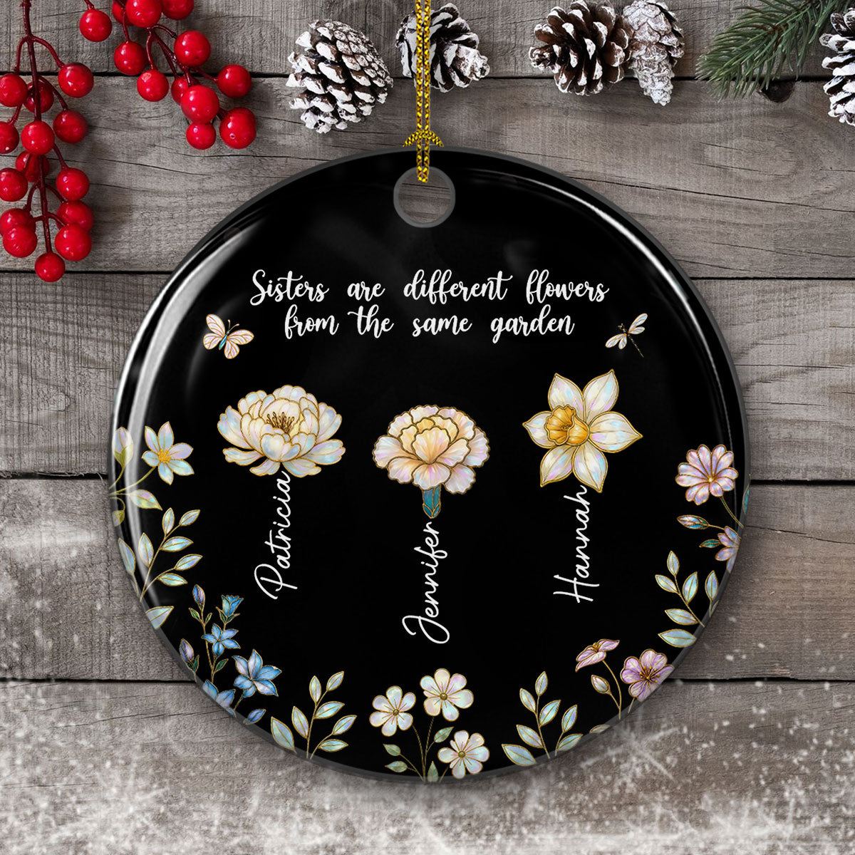 Birth Flower Sisters Are Different Flowers - Personalized Custom Ceramic Ornament