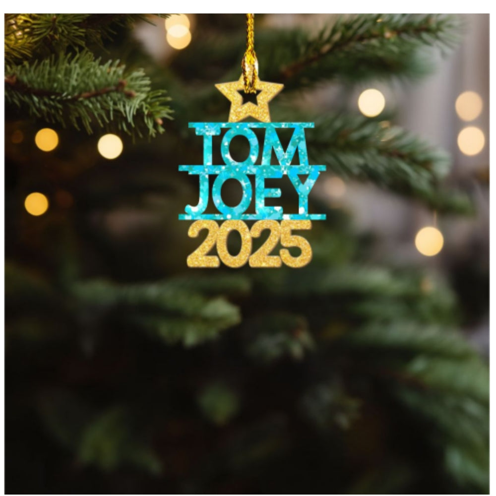 Family Glitter Christmas Tree - Personalized Custom Wood Ornament