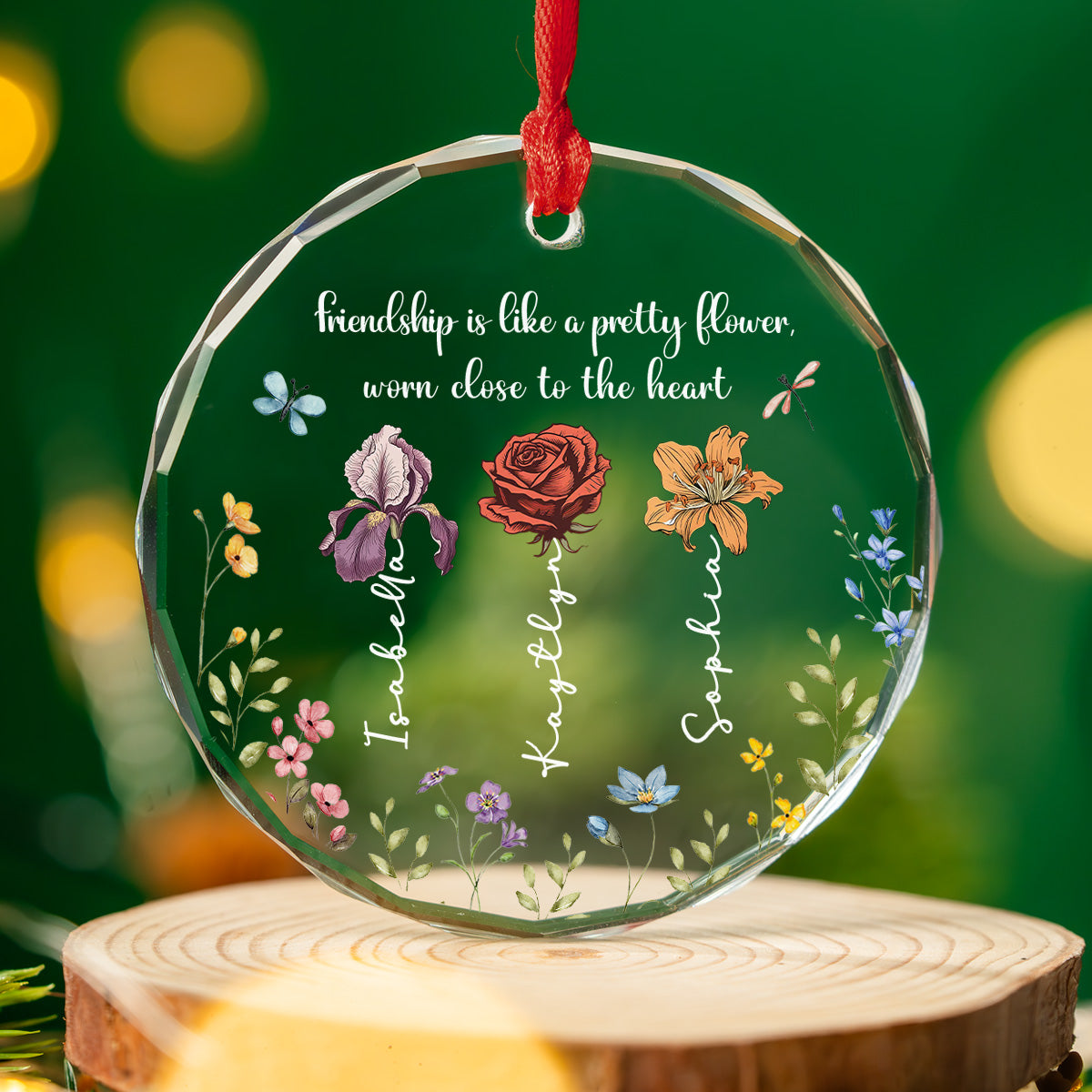 Friendship Blooms Where Hearts Connect - Personalized Custom Glass Ornament